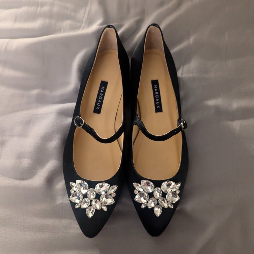 Micaela x Margaux The Mary Jane in Black Satin Flats